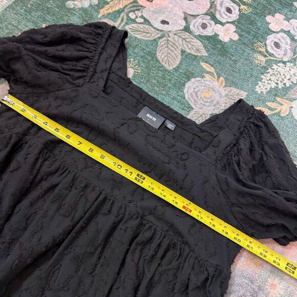 Anthropologie Maeve Batia Babydoll Top XL Black Puff Sleeve Textured Square neck - Picture 10 of 13